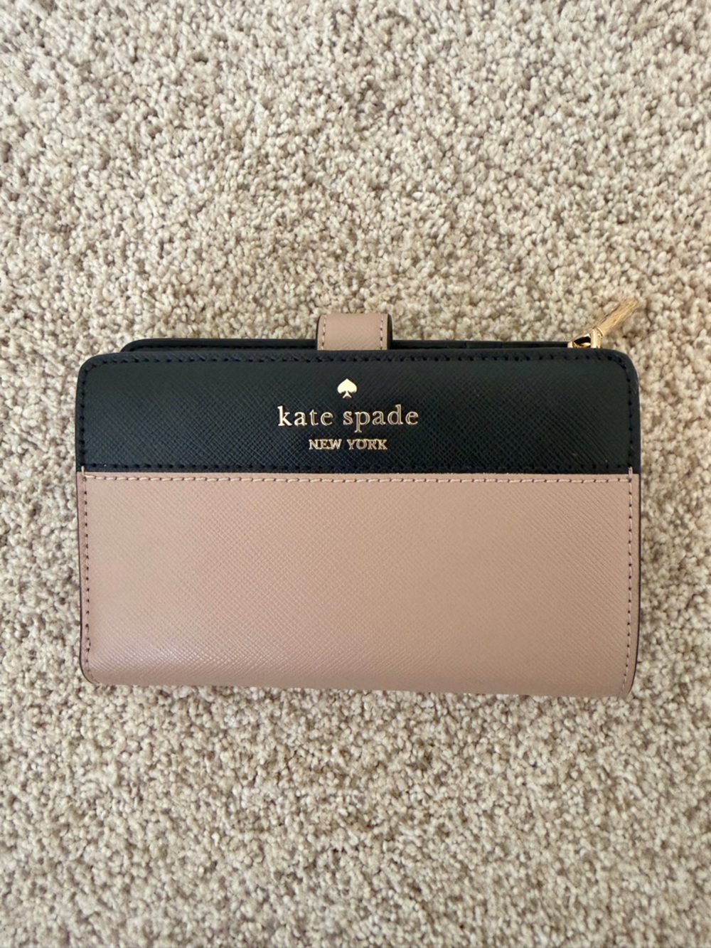 kate spade Black and Blush Saffiano Leather Continental Wallet